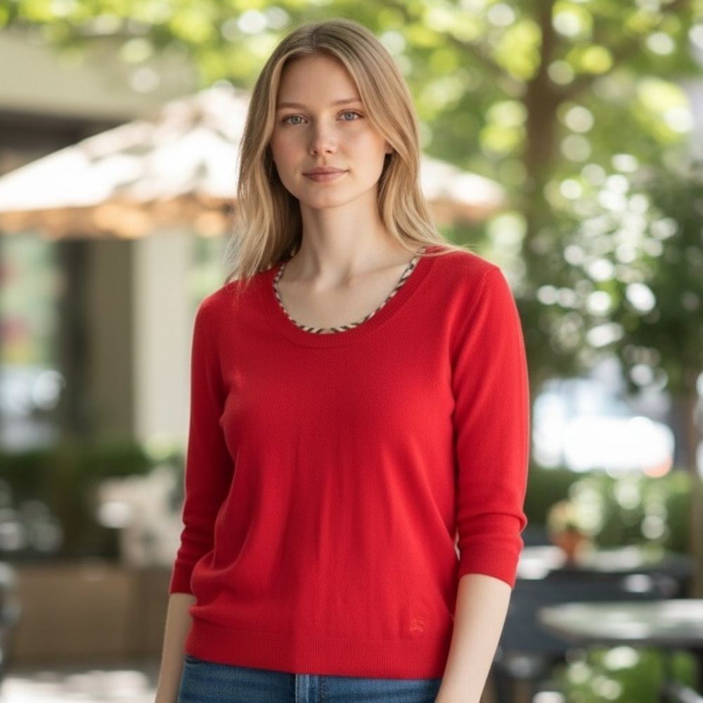 Burberry Red Crew Neck Sweater - Designer - Office Workwear - Casual - Size XL